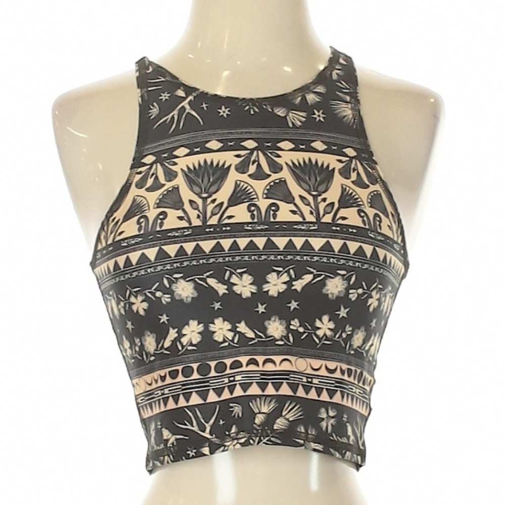 Black and gold floral moon crop